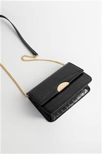 کیف دوشی پوست تمساح مشکی زنانه چرم 157621929 Mango