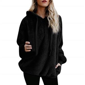 Women's Warm Long Sleeves Pullover Sweatshirts Winter Fluffy Hoodie Top Elegant Hooded Pullover Jumper Plus Size 