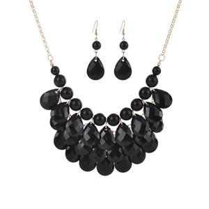 Women's Crystal Necklace Earrings Set, Mosunx Wedding Sets Bohemian Jewelry Set (Black) 