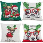 TOOL GADGET 4-Pack Merry Christmas Decorative Deer Pillow Covers, Super Cute Dog Reindeer Case Puppy Cushion Cover 18x18, Great Quality Cotton Linen 