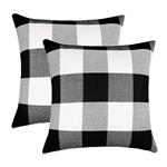 4TH Emotion Set of 2 Farmhouse Buffalo Check Plaid Throw Pillow Covers Cushion Case Cotton Linen for Fall Home Decor Black and White, 16 x 16 Inches