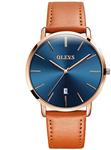 OLEVS Men's Minimalist Ultra Thin Watches Fashion Casual Analog Quartz Date Watch Waterproof,Male Slim Simple Alloy Big Face Dial Dress Wrist Watch with Genuine Leather Band for Men YPF