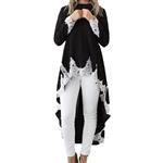 Ulanda Lace Dresses, Women's Long Sleeves Casual Crewneck Irregular Hem Pullover Elegant Floral Lace Dress Black