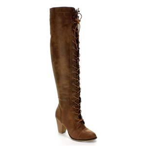 Forever Women's Chunky Heel Lace up Over-The-Knee High Riding Boots 