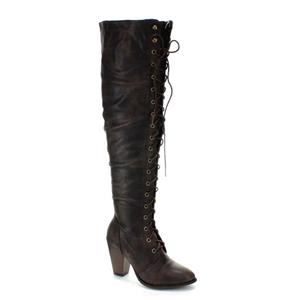 Forever Women's Chunky Heel Lace up Over-The-Knee High Riding Boots 