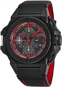 Snyper 'One Red' Black Stainless Steel Chronograph Automatic Watches for Men Swiss Made - 43mm Analog Black Face with Day Date Sapphire Crystal Black Leather Band All Black Mens Watch 10.255.00 