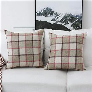HOME BRILLIANT Checkered Plaid Decorative Pillow Cover Classic Country Rustic Decoration Cotton Linen Cushion Covers, Set of 2, 18x18 inch, Rose Mixed 