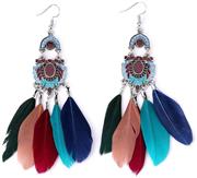 slowsilent 1 Pair Vintage Bohemian Feather Tassel Dangle Earrings Handmade Jewelry Gift for Women Lady Girls (Colorful)