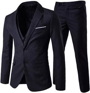 Cloudstyle Men's 3-Piece 2 Buttons Slim Fit Solid Color Jacket Smart Wedding Formal Suit 