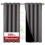 NICETOWN 100% Blackout Curtains with Black Liners, Thermal Insulated Full Blackout 2-Layer Lined Drapes, Energy Efficiency Window Draperies for Bedroom (Grey, 2 Panels, 52-inch W by 63-inch L)