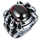 Men's Vintage Large Oval CZ Stainless Steel Gothic Dragon Claw Ring Band Gothic Biker Knight Silver Red