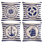 ULOVE LOVE YOURSELF Nautical Throw Pillow Covers “Summer Trip Around The World” Ocean Freedom Pillowcases Sail-Anchor-Navigation Compass-Life Buoy Coastal Cushion Covers(Navy Blue)