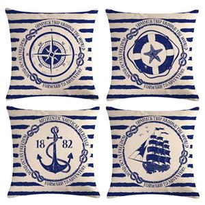 ULOVE YOURSELF Nautical Throw Pillow Covers “Summer Trip Around The World” Ocean Freedom Pillowcases Sail Anchor Navigation Compass Life Buoy Coastal Cushion Navy Blue 