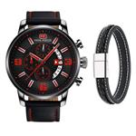 Mini Focus Wrist Watches for Men, Fashion Casual Genuine Leather Analogue Quartz Watch with Calendar (Red)