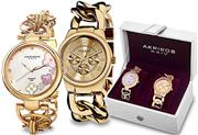 Akribos XXIV Women's 2 Watch Set - 1 Multifunction 3 Subdials Watch and 1 Classy Diamond Hour Markers Watch on Mother-of-Pearl Dial on Chain Link Bracelet - AK677