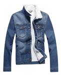 Plaid&Plain Men's Fleece Lined Borg Collar The Sherpa Trucker Jacket Jean Denim Jacket