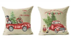 20x20 Christmas Throw Pillow Covers Set of 2, Decorative Farmhouse Outdoor Merry Christmas Xmas Cushion Lumbar Pillow Shams Cover Cases Red Truck Tree Dog Cat Couch Sofa 