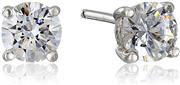 Platinum or Gold Plated Sterling Silver Round-Cut Stud Earrings made with Swarovski Zirconia