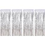 Sumind 4 Pack Foil Curtains Metallic Fringe Curtains Shimmer Curtain for Birthday Wedding Party Christmas Decorations (Silver)