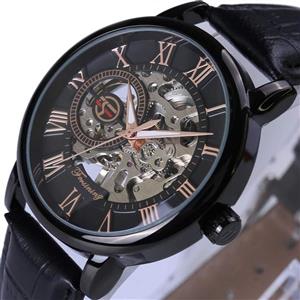 Skeleton Men's Mechanical Retro Steampunk Watches Fashion Black Leather Band Dress Wrist Hand Wind Watch
