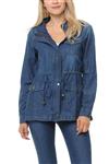 Auliné Collection Womens Chambray Denim Military Lightweight Anorak Shirt Jacket