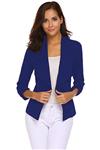 Qearal Womens Solid 3/4 Ruched Sleeve Open Front Draped Lapel Work Office Blazer Jacket