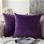 MIULEE Pack of 2 Velvet Soft Soild Decorative Square Throw Pillow Covers Set Cushion Case for Sofa Bedroom Car 16 x Inch 40 cm Purple 