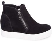 steve madden Women's Wedgie Sneaker, Black Suede, 6.5 M US