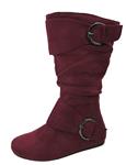 Forever Link Women's Closed Round Toe Buckle Slouch Flat Heel Mid-Calf Boot