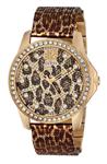 GUESS Women's U0333L1 Animal Print Mesh Gold-Tone Watch