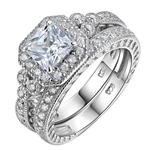 Newshe Women Wedding Engagement Ring Set 925 Sterling Silver Vintage Princess White AAA Cz Size 5-10