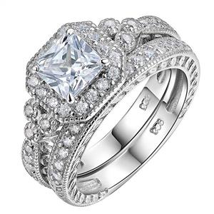 Newshe Women Wedding Engagement Ring Set 925 Sterling Silver Vintage Princess White AAA Cz Size 5-10