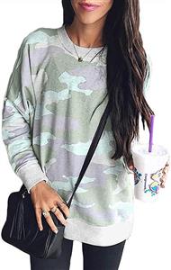 Sidefeel Women Long Sleeve Crewneck Pullover Camo Print Sweatshirt Jumper Top 