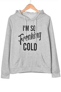 CUPSHE Women's I Am So Freaking Cold Printing Long Sleeve Drawstring Hooded Sweatshirts Pullover Hoodie