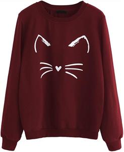 ROMWE Women's Cat Print Sweatshirt Long Sleeve Loose Pullover Shirt 