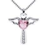 Ckysee Necklaces for Women Girls Cross Cubic Zirconia Angel Wing Birthstone Heart Charm Pendant Necklace