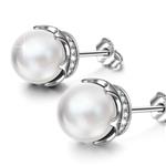 PAULINE&MORGEN ♥ Rose Lover ♥ Crystal White Clip On Large Pearl Earrings Studs Sterling Silver for Women with Hypoallergenic 8MM