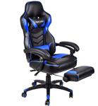 ELECWISH Ergonomic Computer Gaming Chair, PU Leather High Back Office Racing Chairs With Widen Thicken Seat And Retractable Footrest And Lumbar Support, Large, Blue