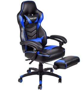 ELECWISH Ergonomic Computer Gaming Chair PU Leather High Back Office Racing Chairs With Widen Thicken Seat And Retractable Footrest Lumbar Support Large Blue 