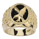 Men's 14K Yellow Gold over Sterling Silver Oval Shaped Natural Black Onyx Eagle Ring