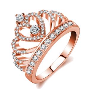 Haoze Clear Dazling Princess Crown Tiara Design Cubic Zirconia Diamond Ring for Women Girls 