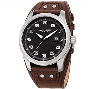 Akribos Classic Men's Cuff Strap Watch - Strong Classic Casing with Comfortable Full Coverage Genuine Leather Strap - AK1024 