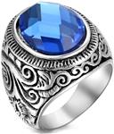 Flongo Men's Vintage Stainless Steel Statement Ring Celtic Knot Blue Glass Class Band