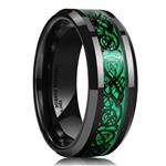 King Will Dragon Men's 8mm Green Carbon Fiber Black Celtic Dragon Tungsten Carbide Ring Comfort Fit