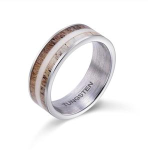 POYA 8mm Tungsten Wedding Band with Tow Tone Antler Inlay Matte Finish Hunting Ring