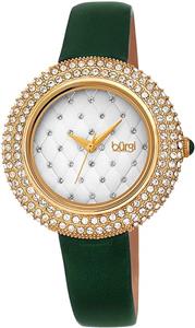 Burgi Swarovski Crystals Encrusted Quilted Dial - Swarovski Crystals Bezel with Satin Leather Strap Women's Watch - Mothers Day Gift - BUR207 