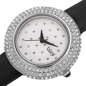 Burgi Swarovski Crystals Encrusted Quilted Dial - Swarovski Crystals Bezel with Satin Leather Strap Women's Watch - Mothers Day Gift - BUR207 