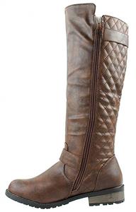 Forever Mango 21 Women's Winkle Back Shaft Side Zip Knee High Flat Riding Boots Brown 