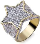 TOPGRILLZ Hip Hop 14K Gold Plated Mens Iced Out Cluster Simulated Diamond CZ Bling Star Punk Ring for Men 