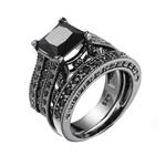 Auwer Rings, 2-in-1 Womens Vintage White Diamond Silver Engagement Wedding Band Ring Set 